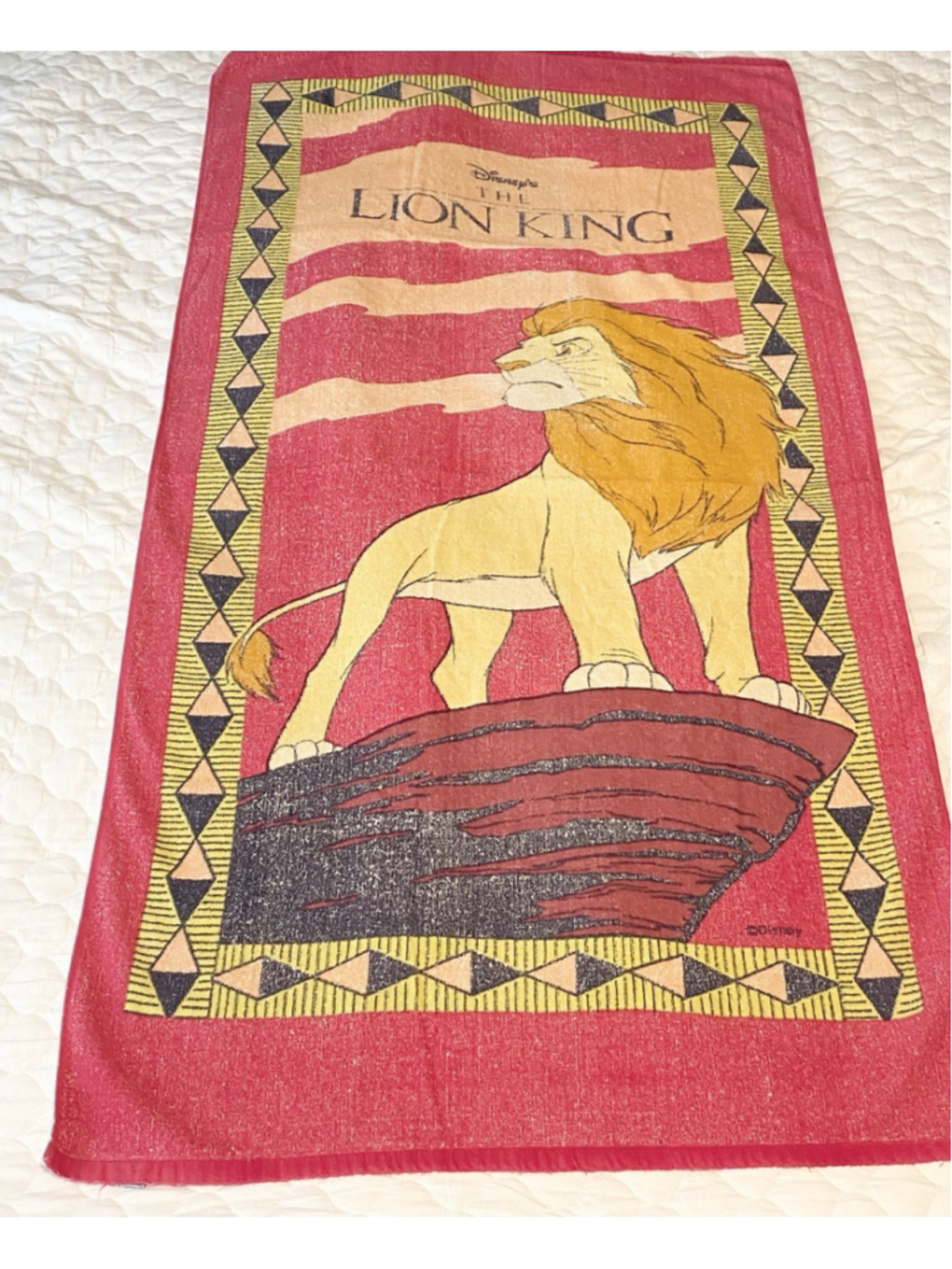 Vintage 1990s Disney The Lion King Simba Bath Beach Towel 100% Cotton Pink